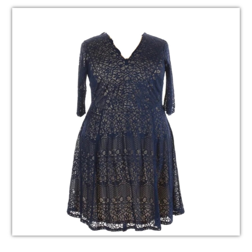 Luxology Navy Floral Lace V-Neck Cocktail Dress 22